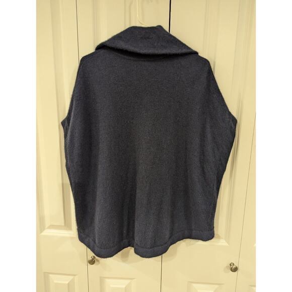 KINROSS Cashmere Short Sleeve quarter Zip poncho Adj. collar. Navy w black. O/S - Picture 7 of 16
